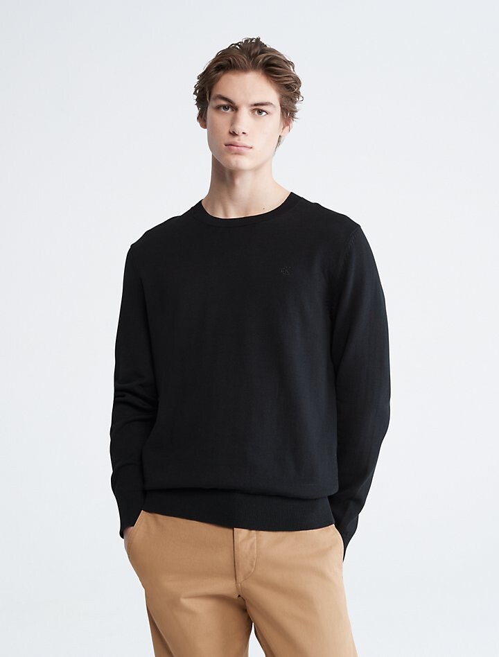 

Гладкий хлопковый свитер Calvin Klein, черный