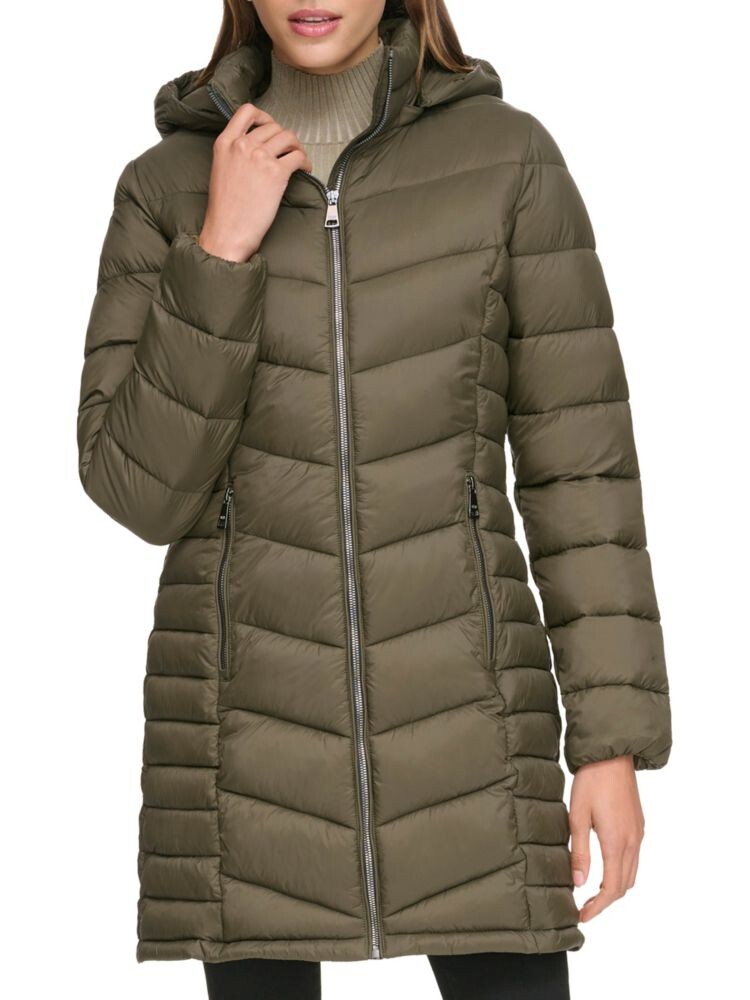 Стеганое пуховик с капюшоном Dkny, цвет Loden