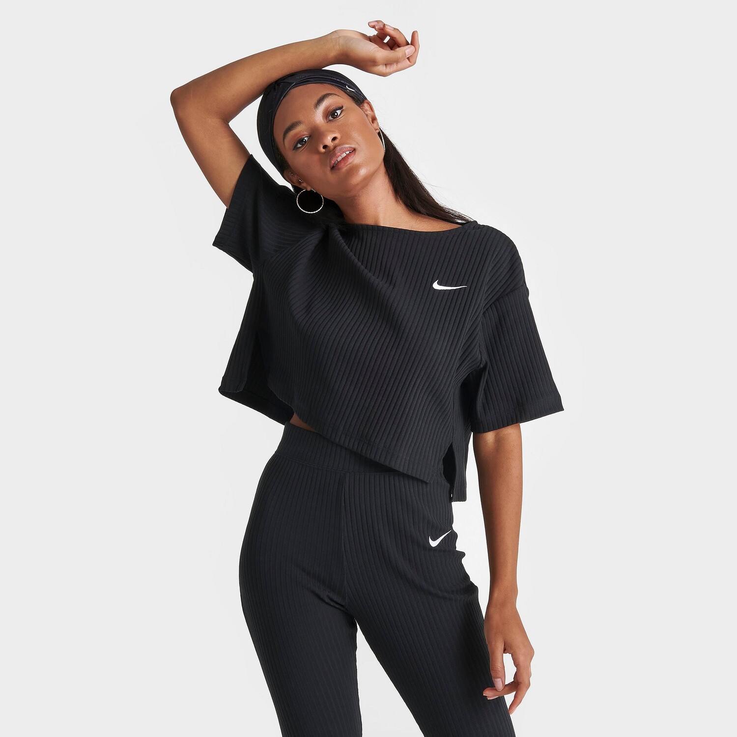 

Женская футболка Nike в рубчик из джерси с короткими рукавами, черный