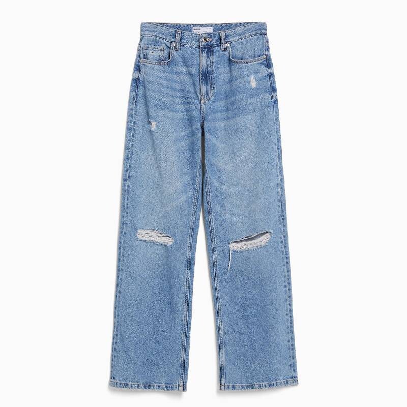 

Джинсы Bershka Ripped Wide-Leg 90s, синий