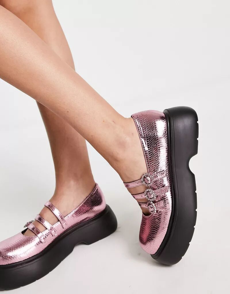 Розовые металлизированные туфли Мэри Джейн с бриллиантовыми пряжками ASOS Missy