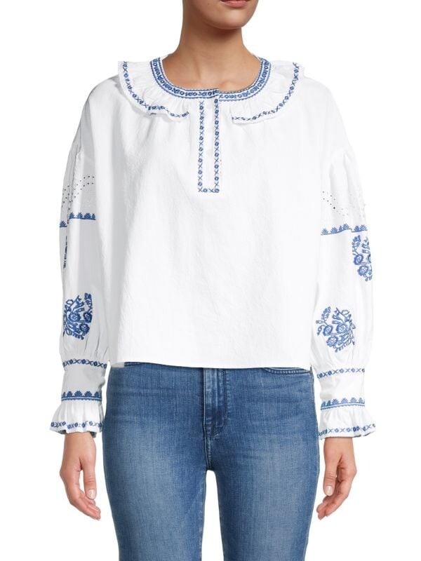 

Топ Avantlook с объемными рукавами и вышивкой, белый