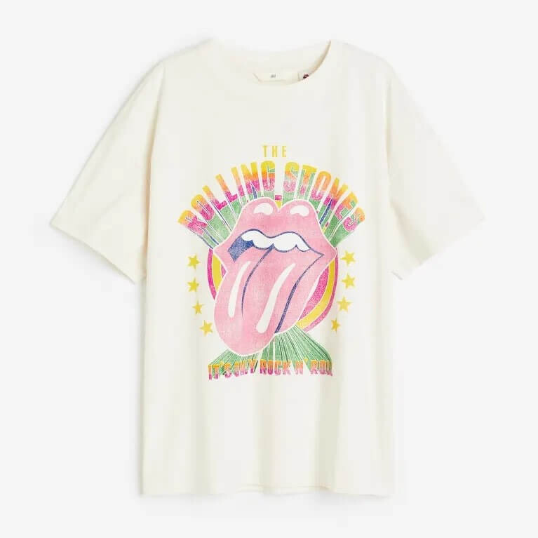 

Футболка H&M Oversized Printed T-Shirt, светло-бежевый