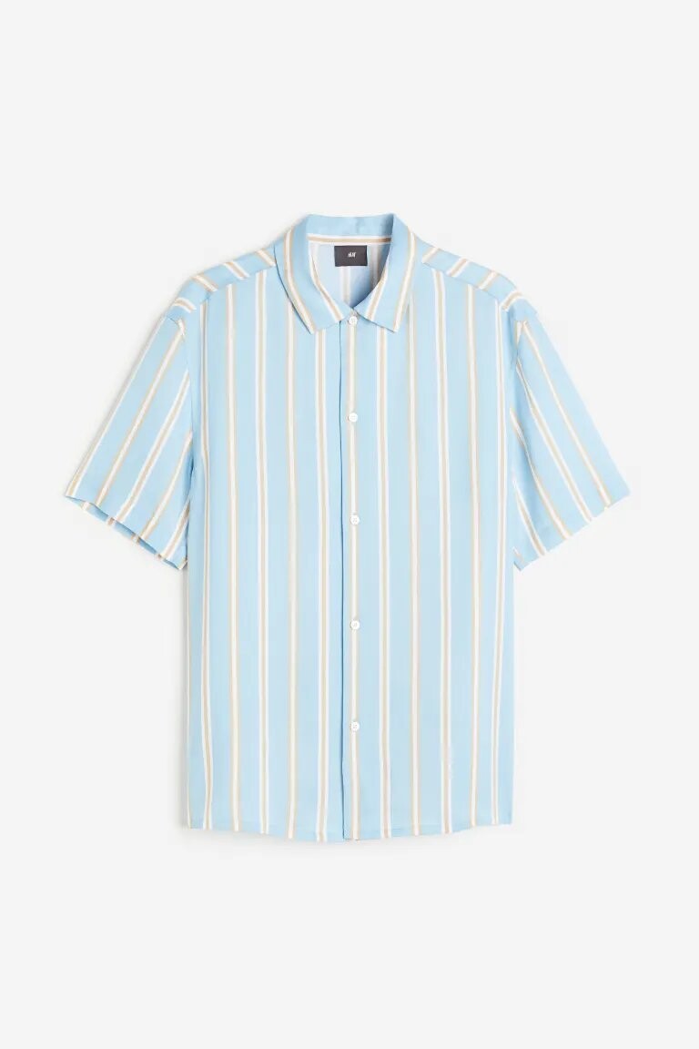 

Рубашка H&M Regular Fit Short-sleeved Lyocell, голубой в полоску