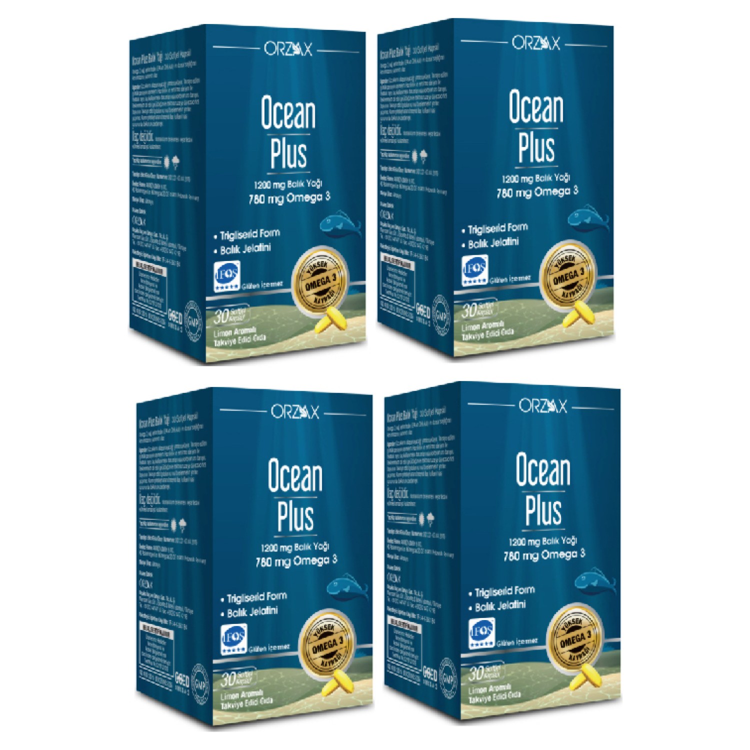 Омега-3 Ocean Plus 1200 мг, 30 капсул по 4 штуки омега 3 orzax 1200 мг со вкусом лимона 30 капсул