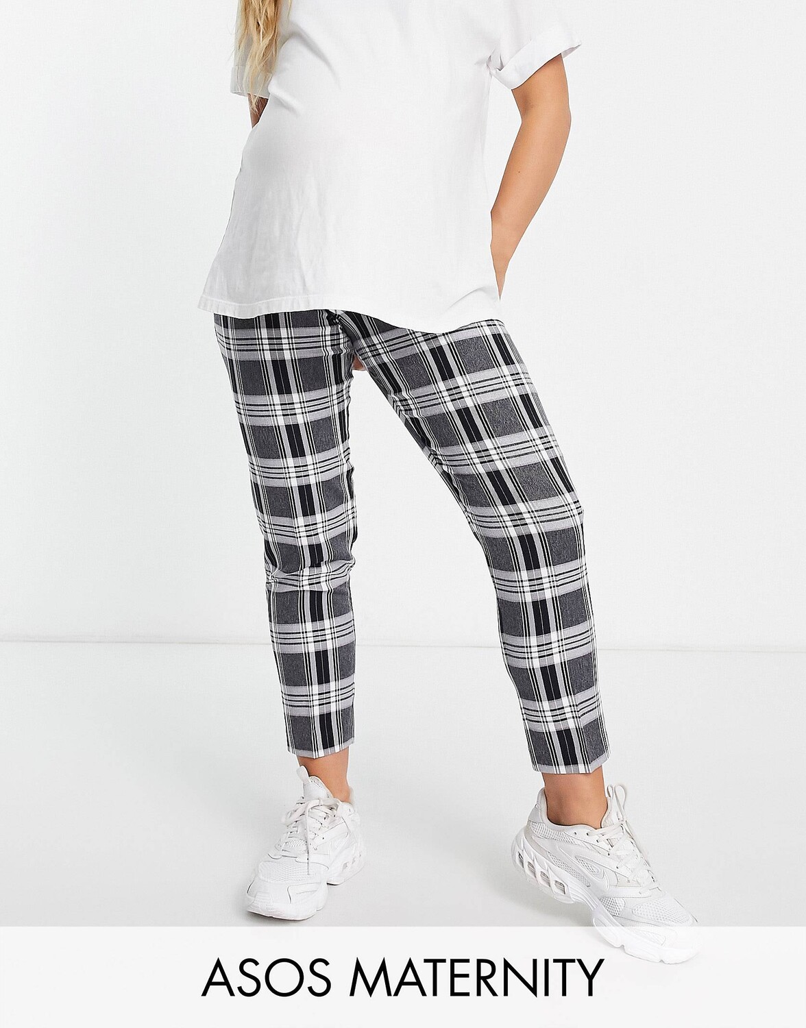 

Темно-синие зауженные брюки в клетку ASOS DESIGN Maternity, Синий