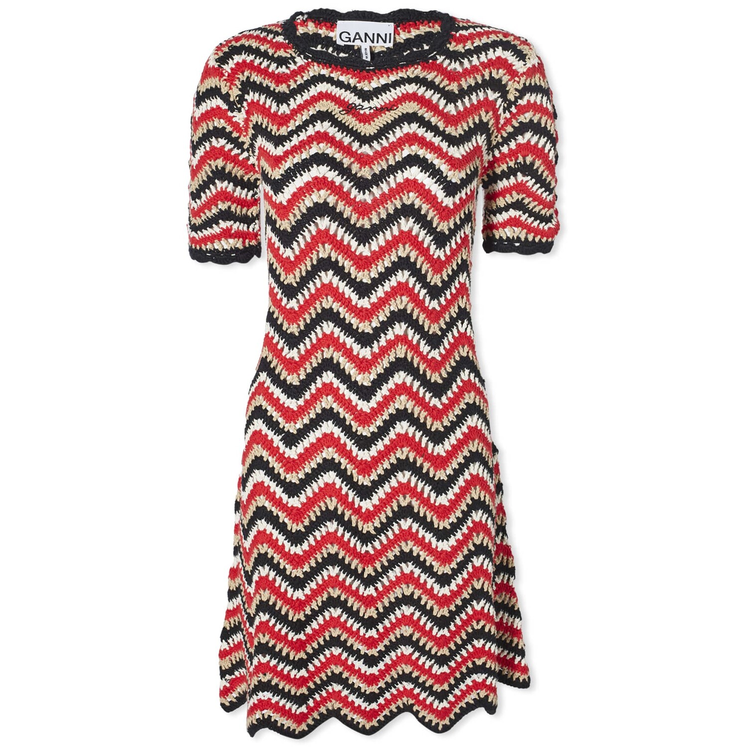 

Платье Ganni Cotton Crochet Mini, красный/мультиколор
