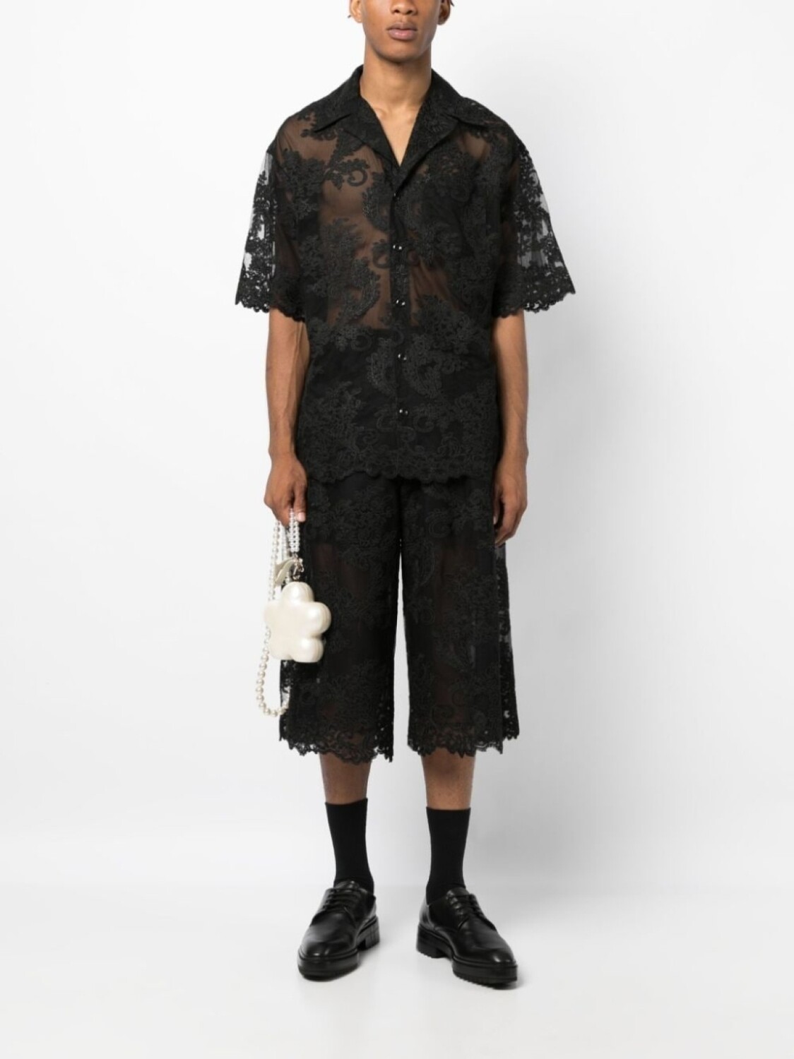 

Simone Rocha кружевная рубашка с короткими рукавами, черный