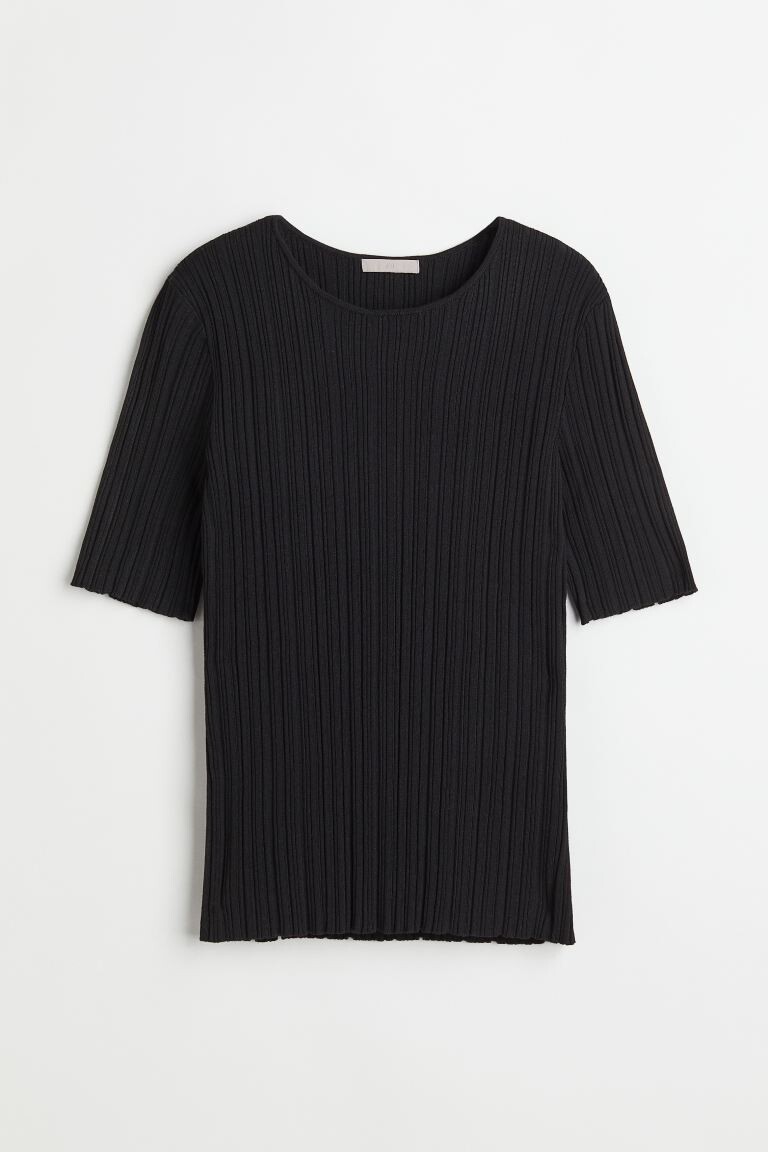 

Трикотажный топ в рубчик H&M, черный