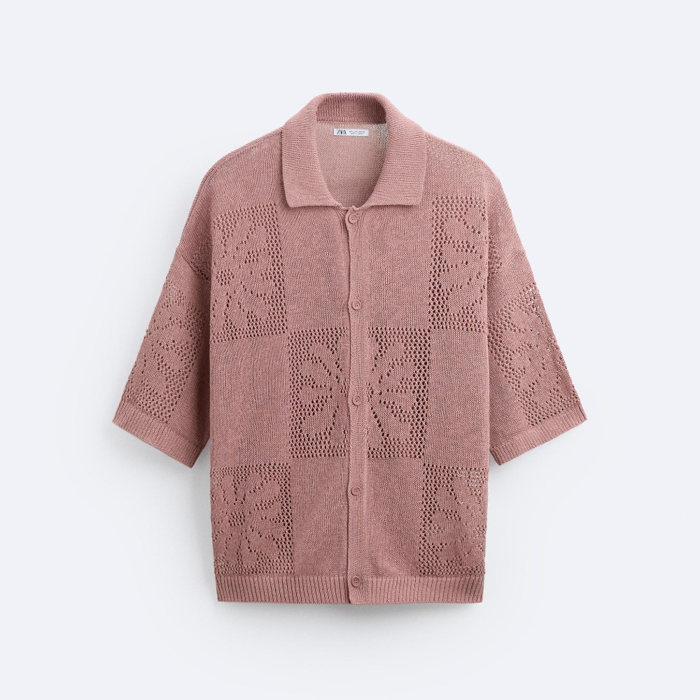 Рубашка Zara Floral Jacquard Knit, розовый топ zara knit with floral beads розовый