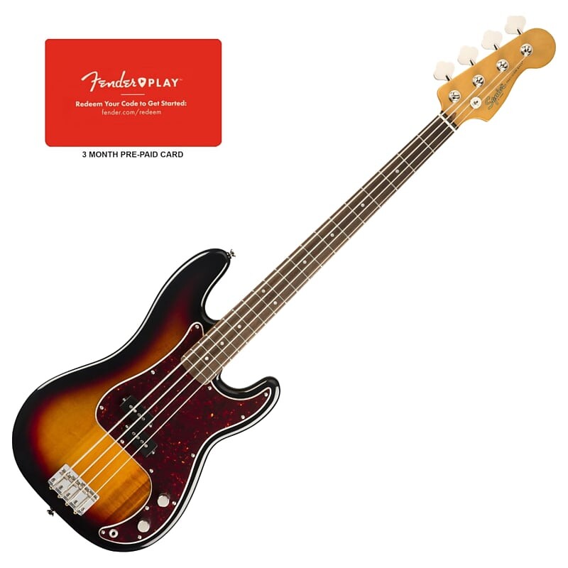 

Squier 0374510500 Classic Vibe 60s Precision Bass, накладка на гриф Laurel, 3 цвета Sunburst с игровой картой Fender