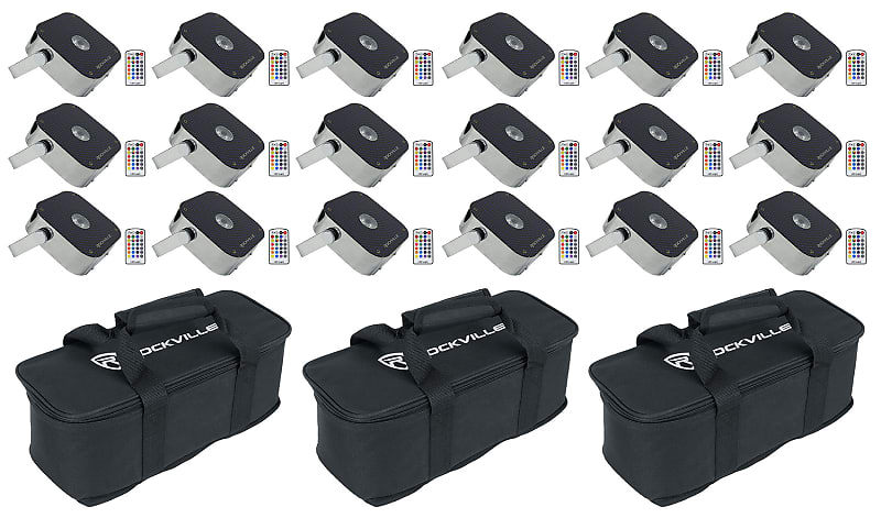 Комплект 18 Rockville MINI RF1 RGBWA + UV DJ / Party Wash Lights + беспроводной контроллер DMX + сумки 18 MINI RF1 + Rockforce W2 + MINI RF BAG