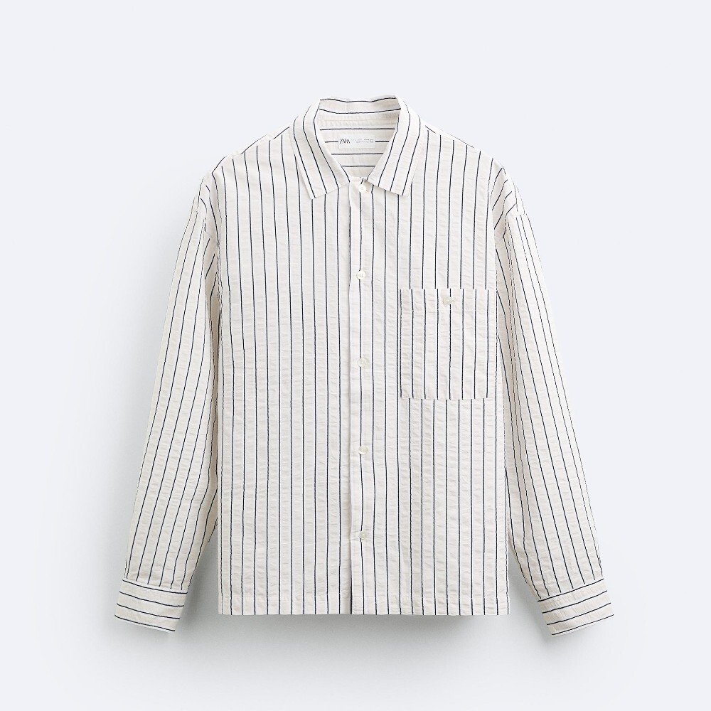 

Рубашка Zara Striped With Pocket, синий/белый