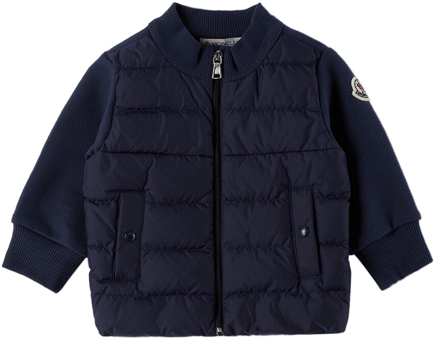 

Темно-синий пуховый кардиган Baby Baby со вставками Moncler Enfant