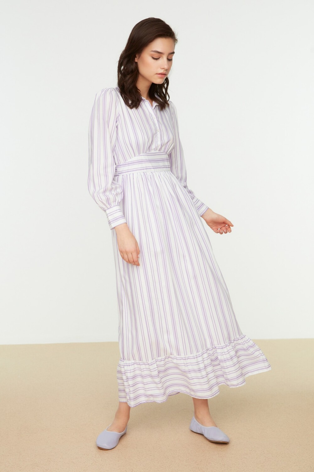 

Платье – Фиолетовое – Оборки по краю Trendyol Modest, фиолетовый