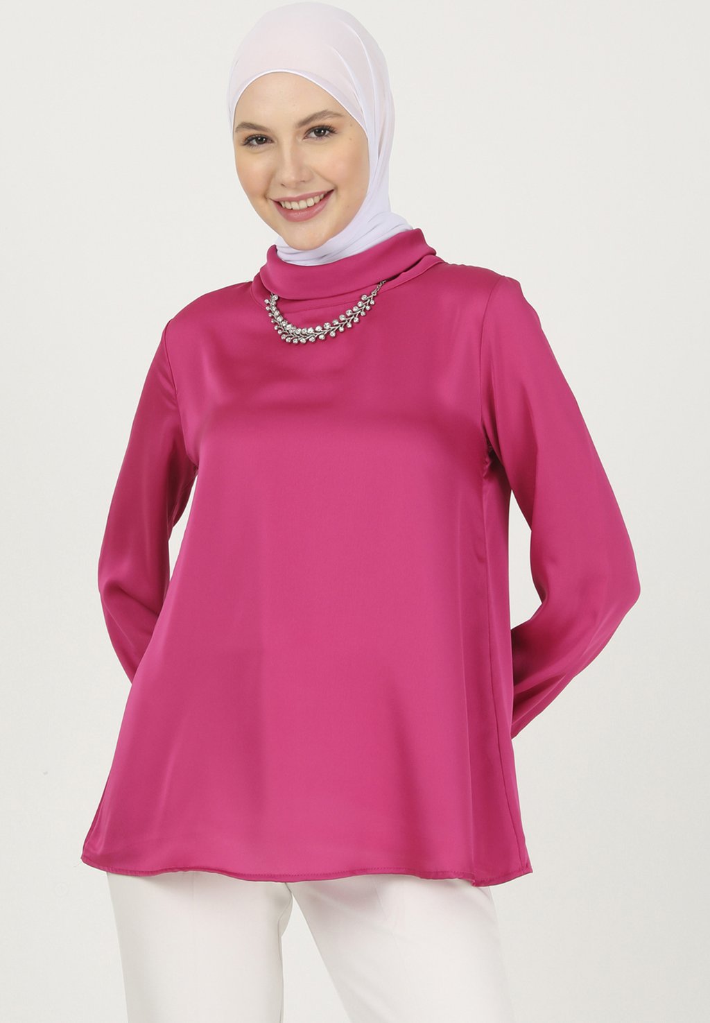 Блузка POLO NECK Modanisa, розовый блузка crew neck plus size alia modanisa розовый