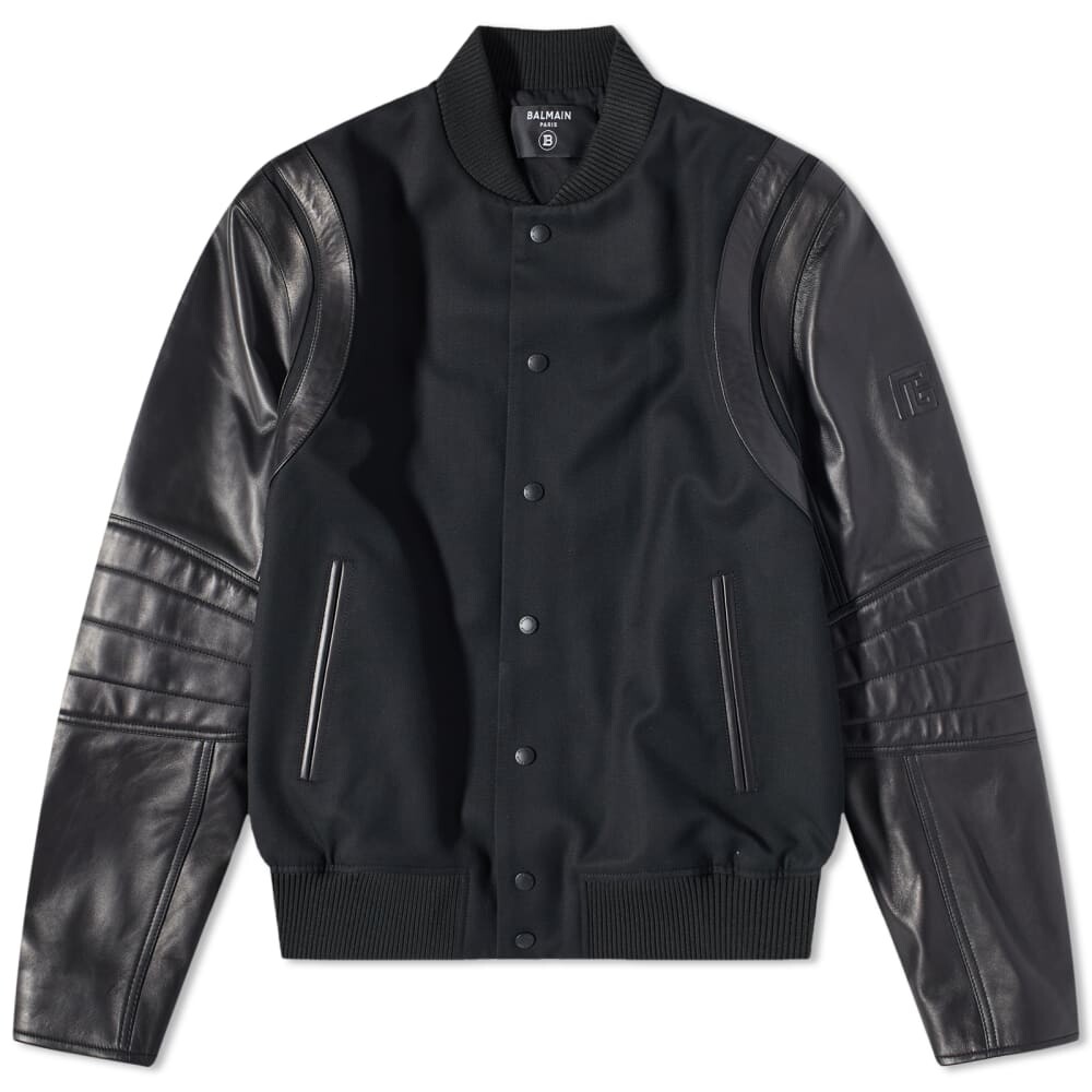 

Университетская куртка из шерсти и кожи Balmain, Серый