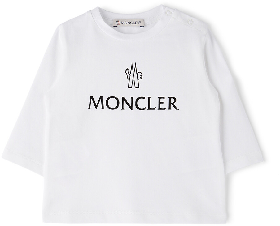 

Детская бело-черная футболка с длинным рукавом с логотипом Moncler Enfant