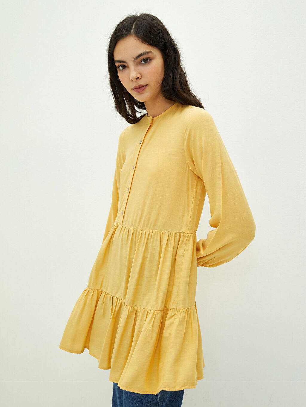 

Женская туника прямого кроя с круглым вырезом и длинными рукавами LCW Modest