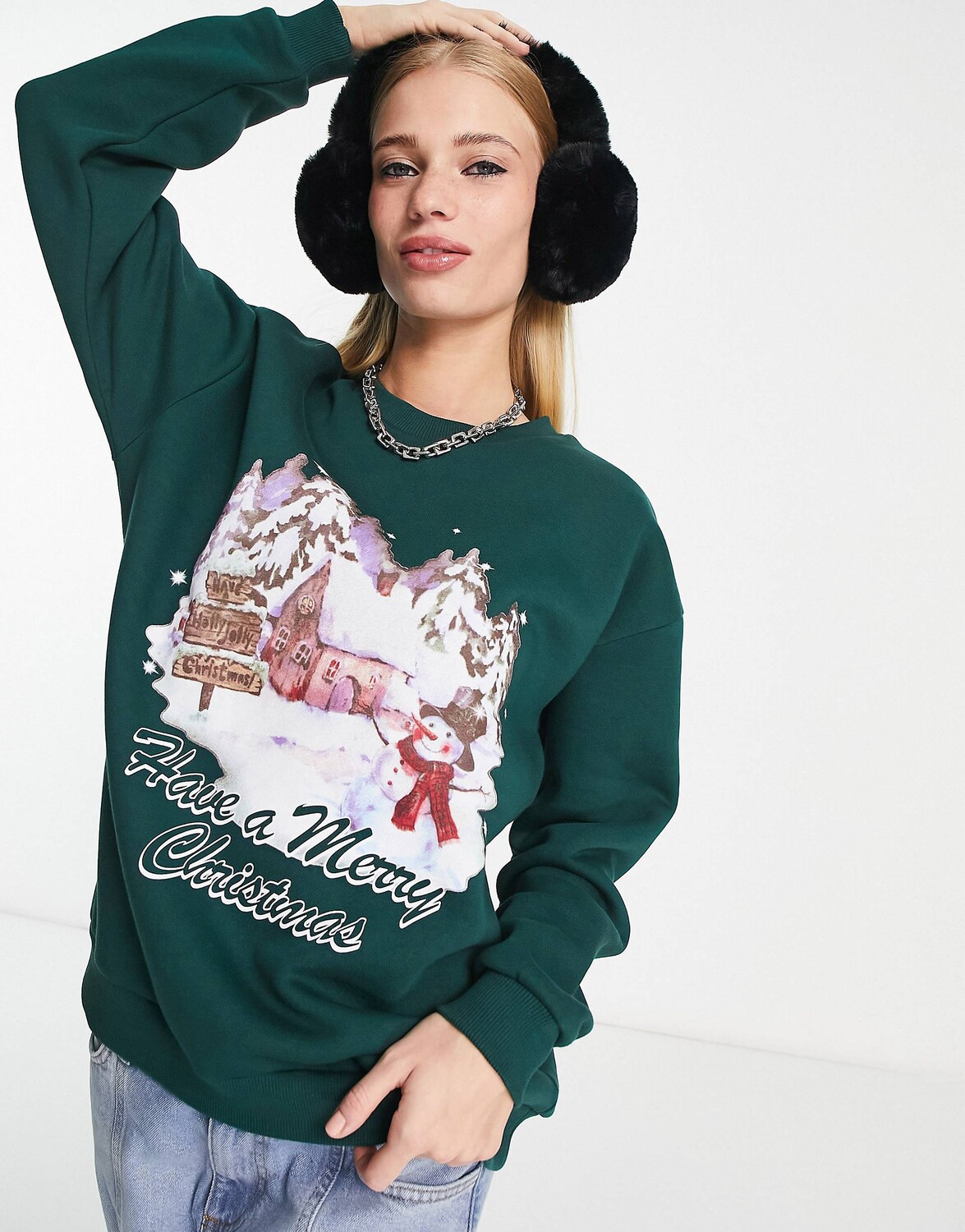 

Зеленая оверсайз-толстовка ASOS DESIGN Christmas с живописным ретро-принтом ASOS DESIGN Christmas, Зеленый