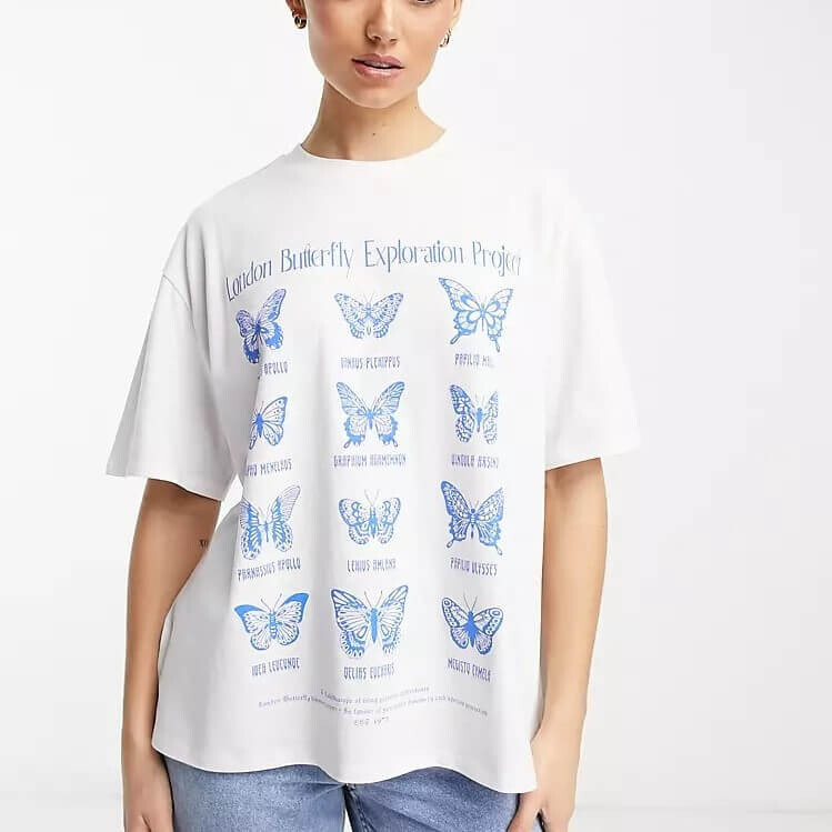 

Футболка Asos Design Oversized Heavyweight In Butterflies Graphic, белый