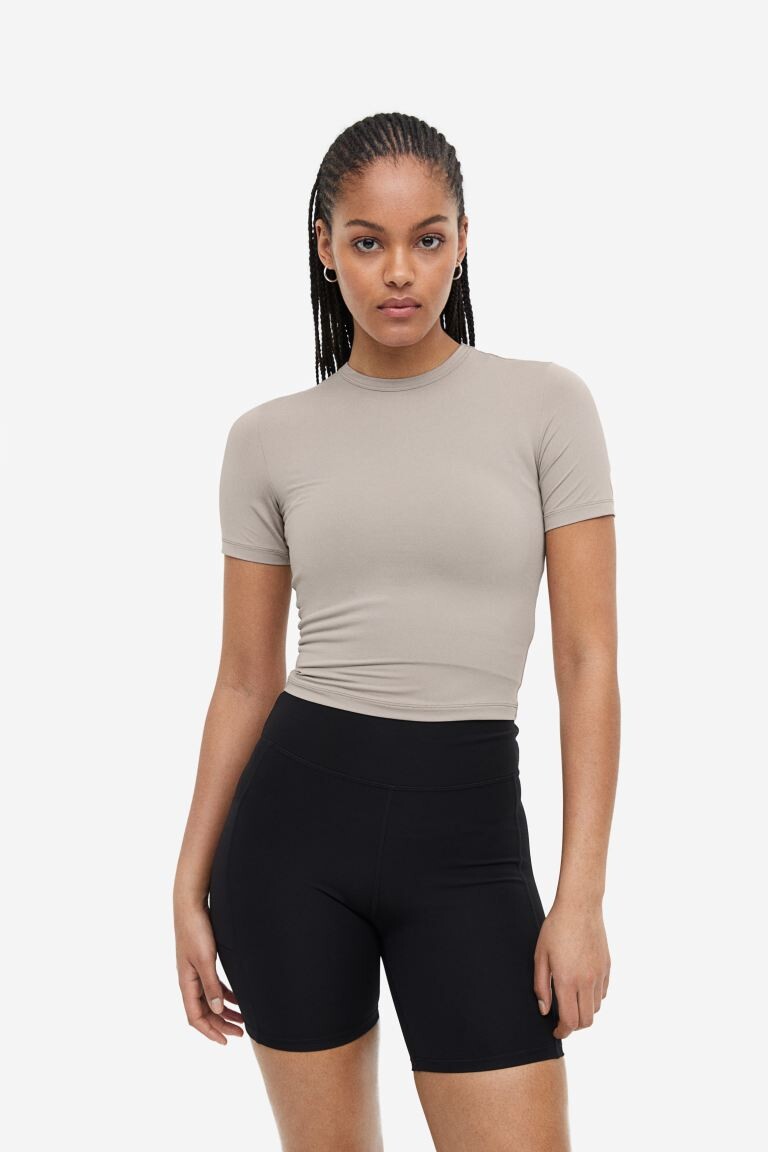 

Укороченный спортивный топ DryMove H&M, светло-серый