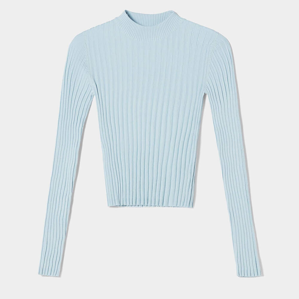 

Свитер Bershka High Neck Ribbed, голубой