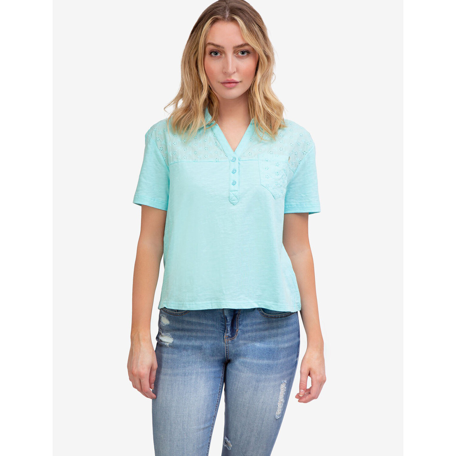 

Рубашка-поло U.S. Polo Assn. Short Sleeve Eyelet With Pocket, светло-бирюзовый