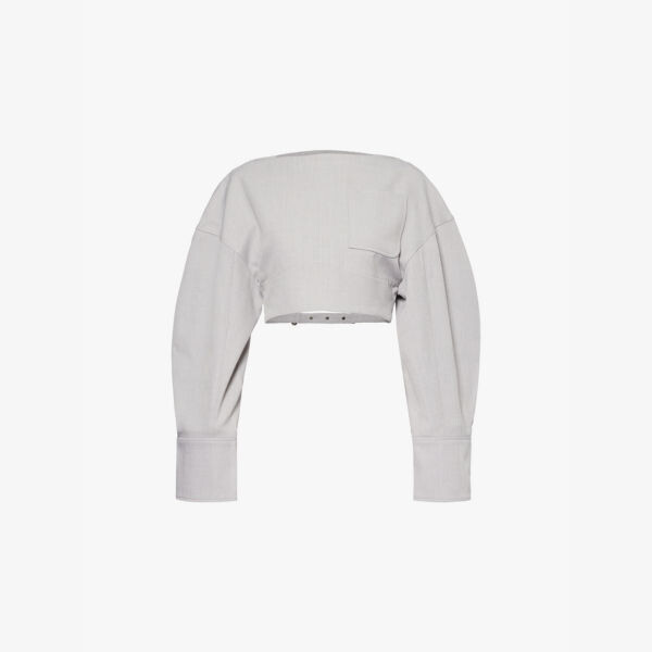 

Укороченный тканый топ Le haut casaco с вырезом-лодочкой Jacquemus, серый