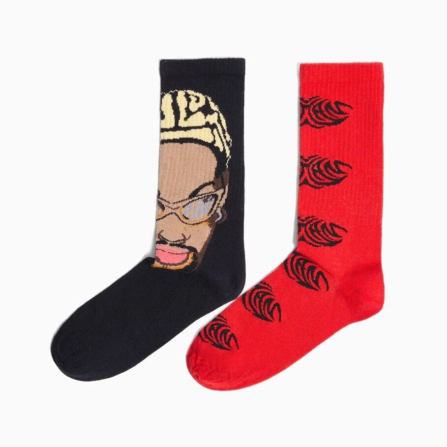 

Комплект носков Bershka X Dennis Rodman, 2 предмета, черный/красный