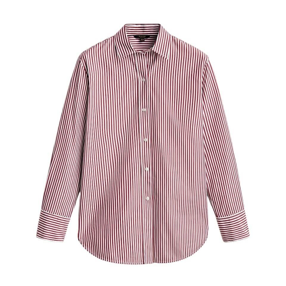 

Рубашка Massimo Dutti Striped Cotton Poplin, темно-бордовый