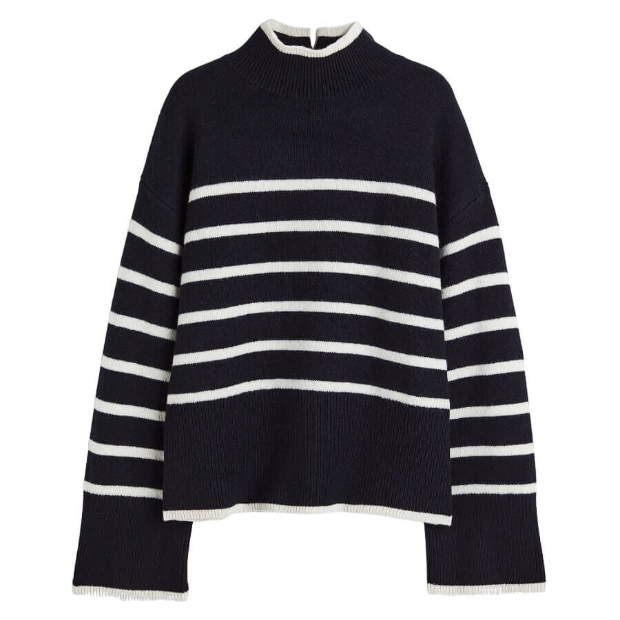 

Свитер H&M Trend Wool-blend Mock-turtleneck, черный/белый