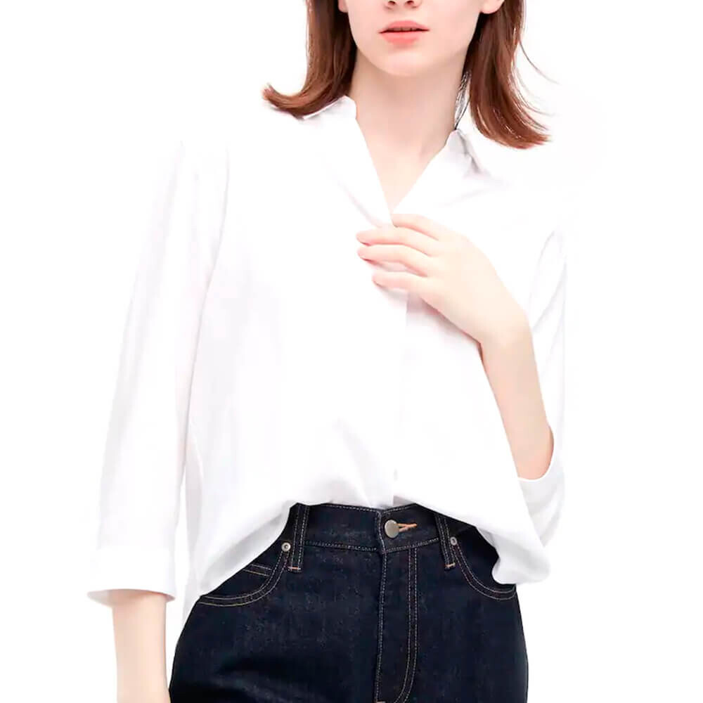 

Блузка Uniqlo Viscose Skipper Collar 3/4 Sleeve, белый