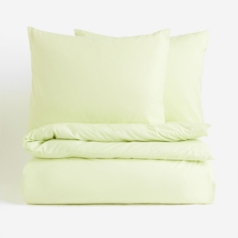 Комплект двуспального постельного белья H&M Home Cotton, светло-зеленый
