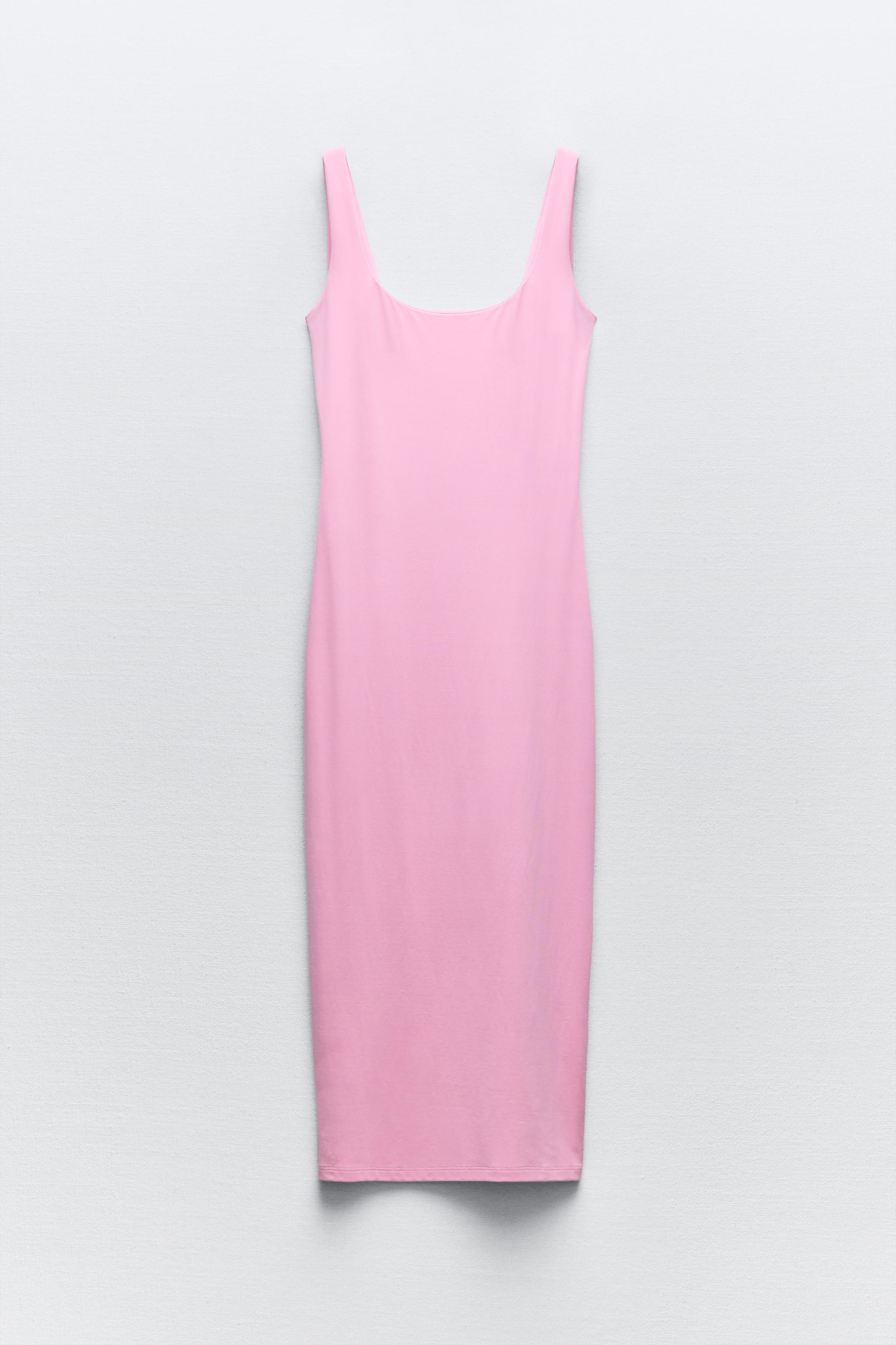Приталенное платье миди из смесового полиамида ZARA, светло-розовый