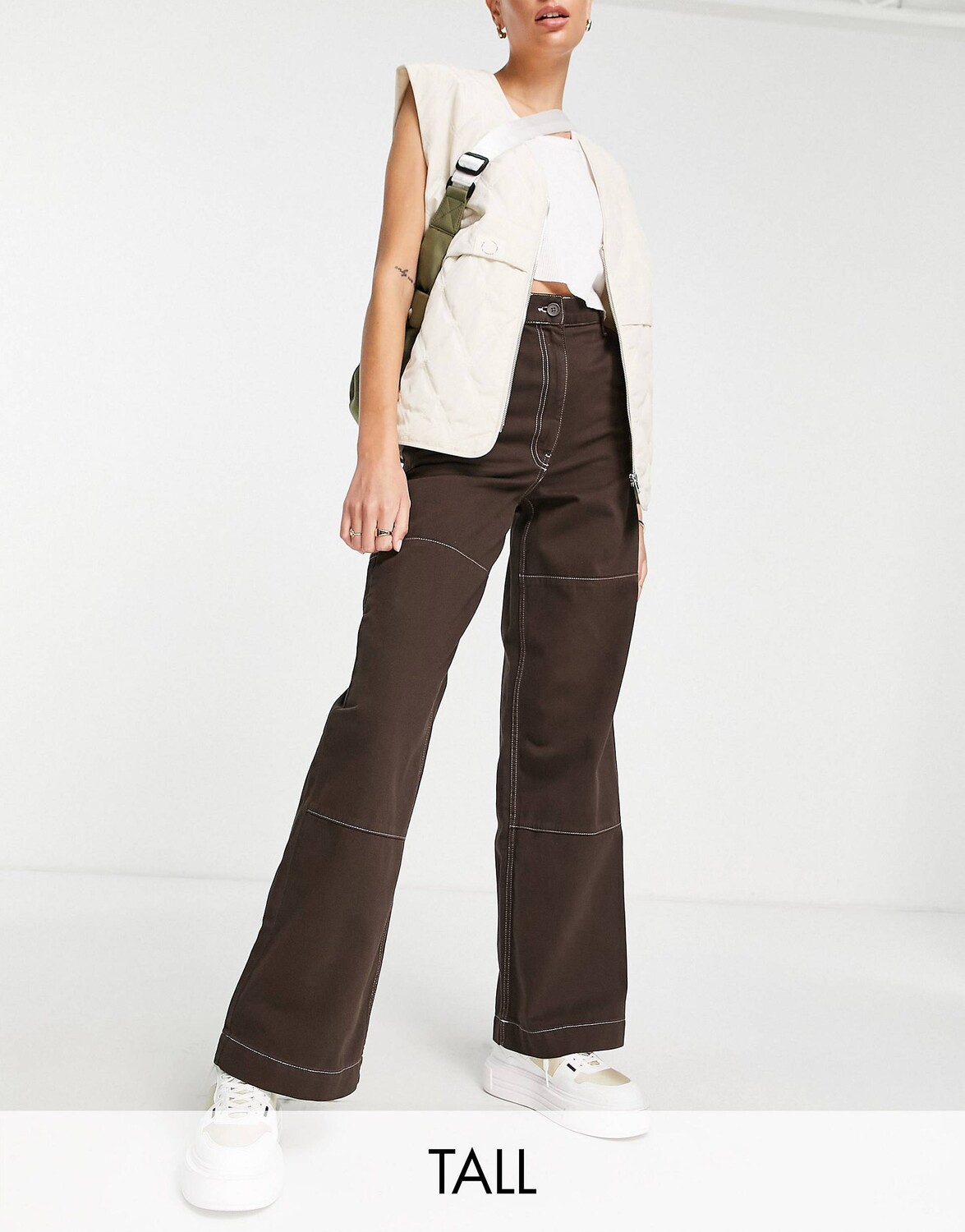 

Шоколадные прямые брюки карго Topshop Tall с завышенной талией, Коричневый