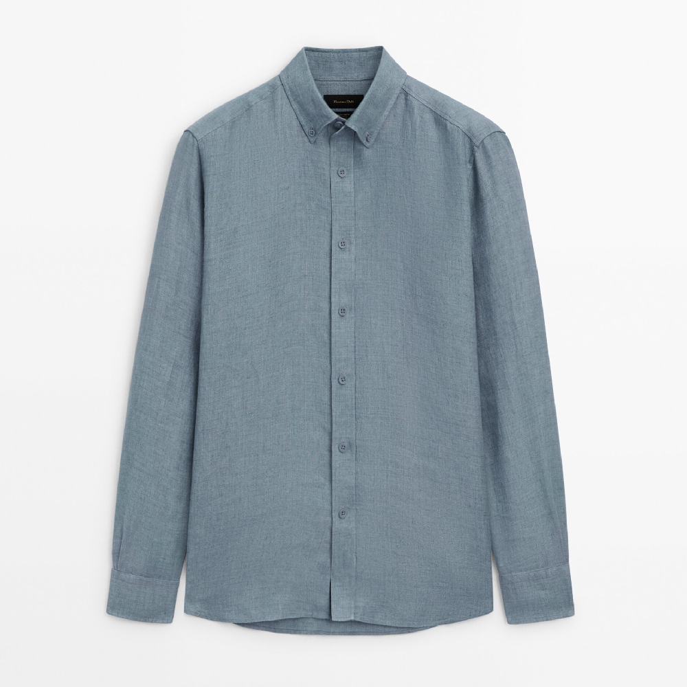 Рубашка Massimo Dutti 100% Linen Regular Fit, синий рубашка massimo dutti limited edition regular fit pinstripe тёмно синий