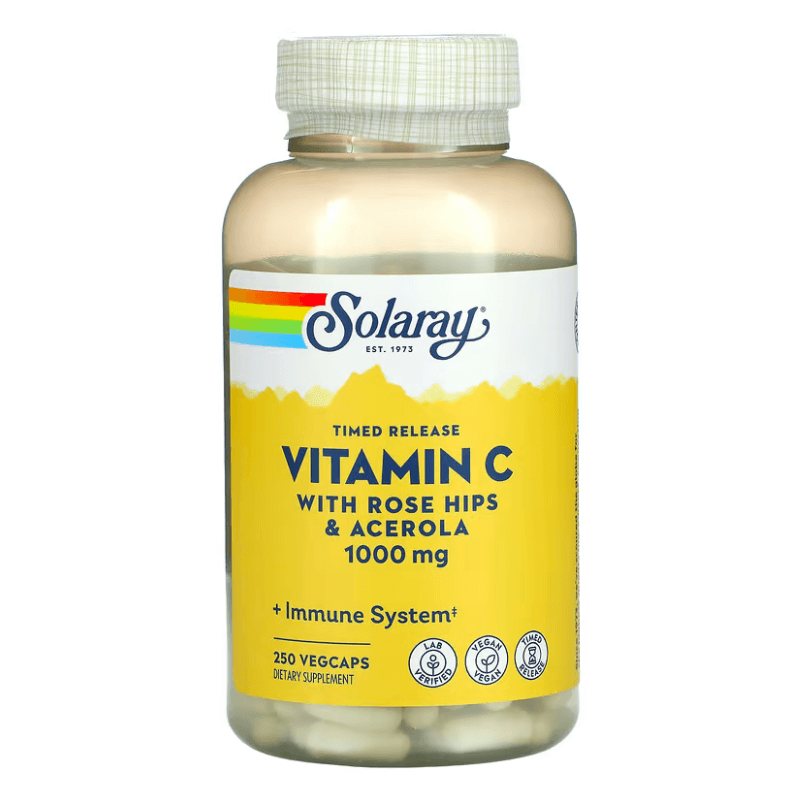 Витамин C Solaray с шиповником и ацеролой 1000 мг , 250 капсул витамин c с биофлавоноидами solaray 1000 мг 250 капсул