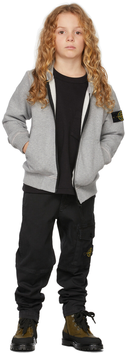 

Детская серая толстовка с капюшоном на молнии Stone Island Junior