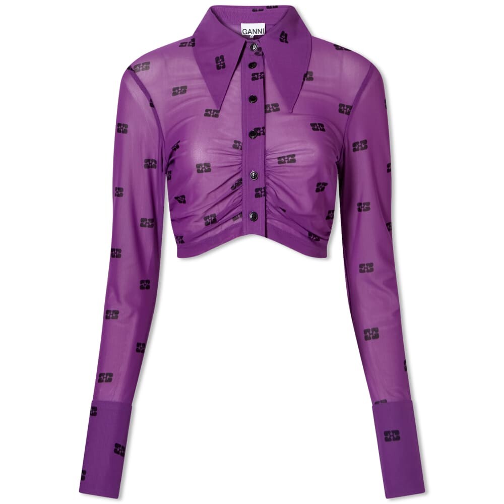 

Топ GANNI Printed Mesh Crop Shirt