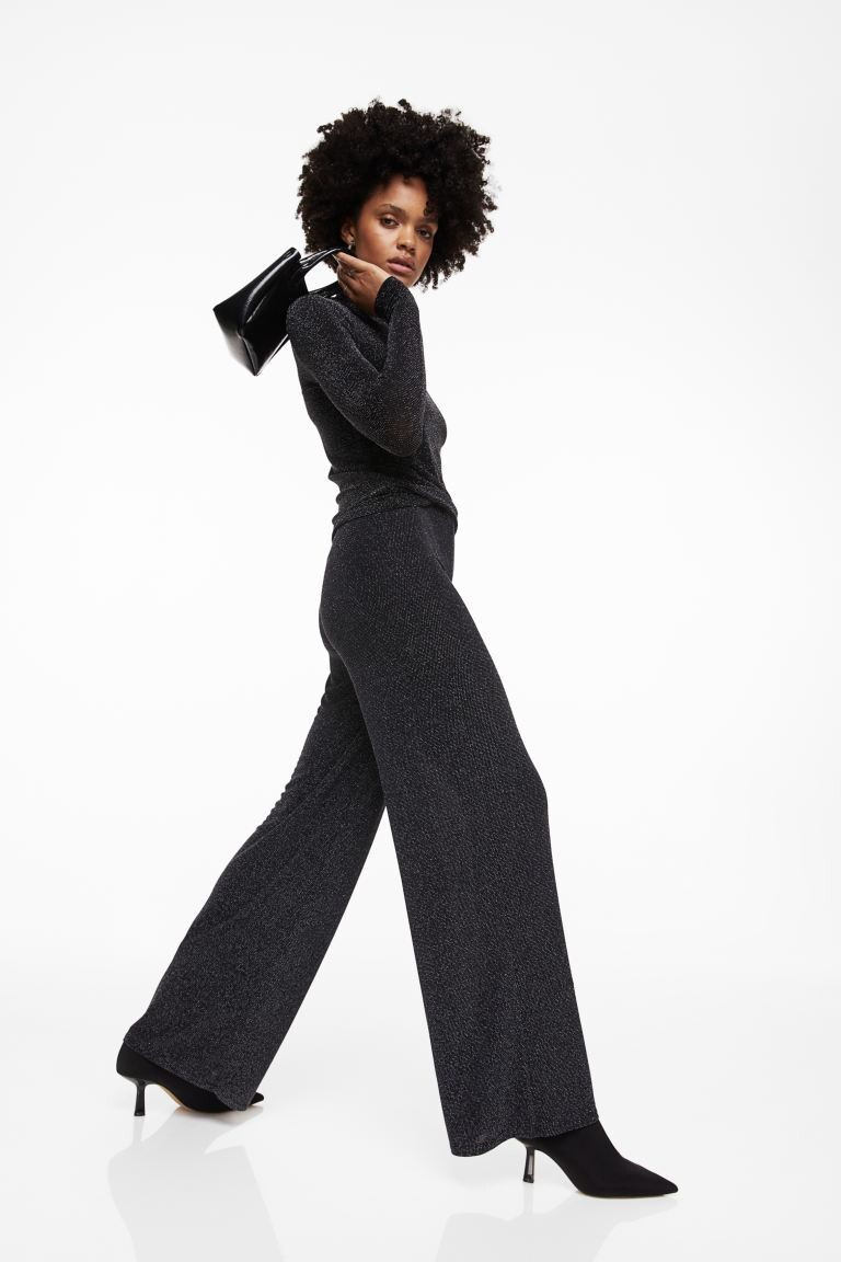 

Широкие брюки из джерси H&M, черный/блеск