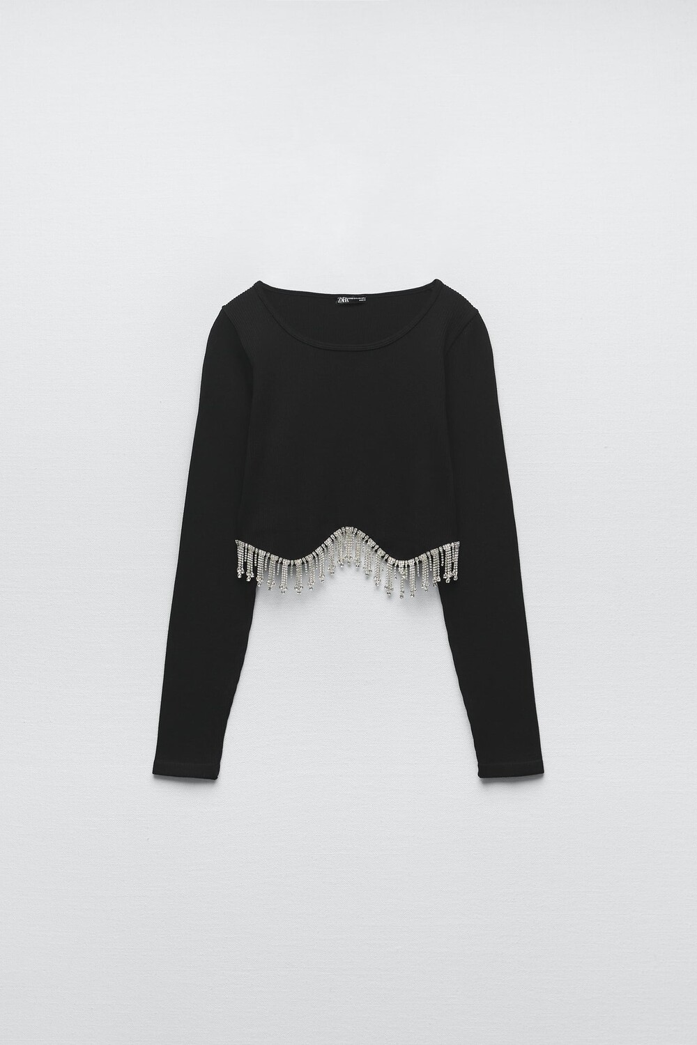 

Укороченный топ со стразами ZARA, черный