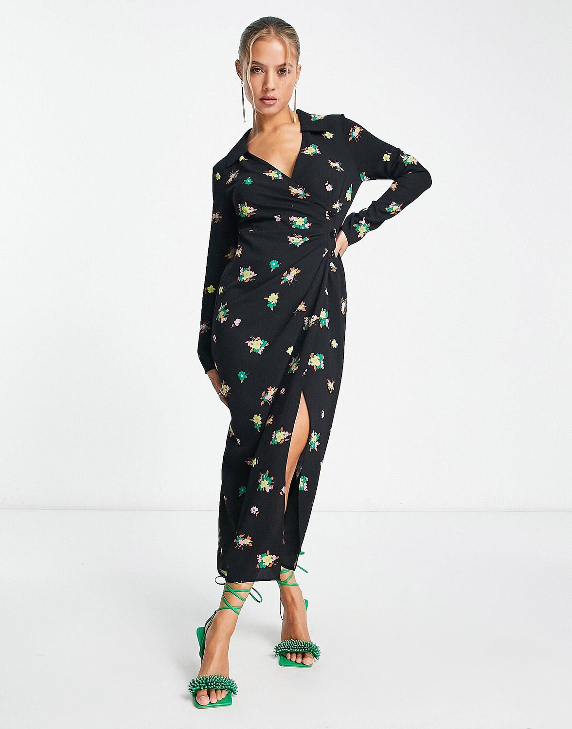 

Платье миди на пуговицах ASOS DESIGN, чёрный, Черный