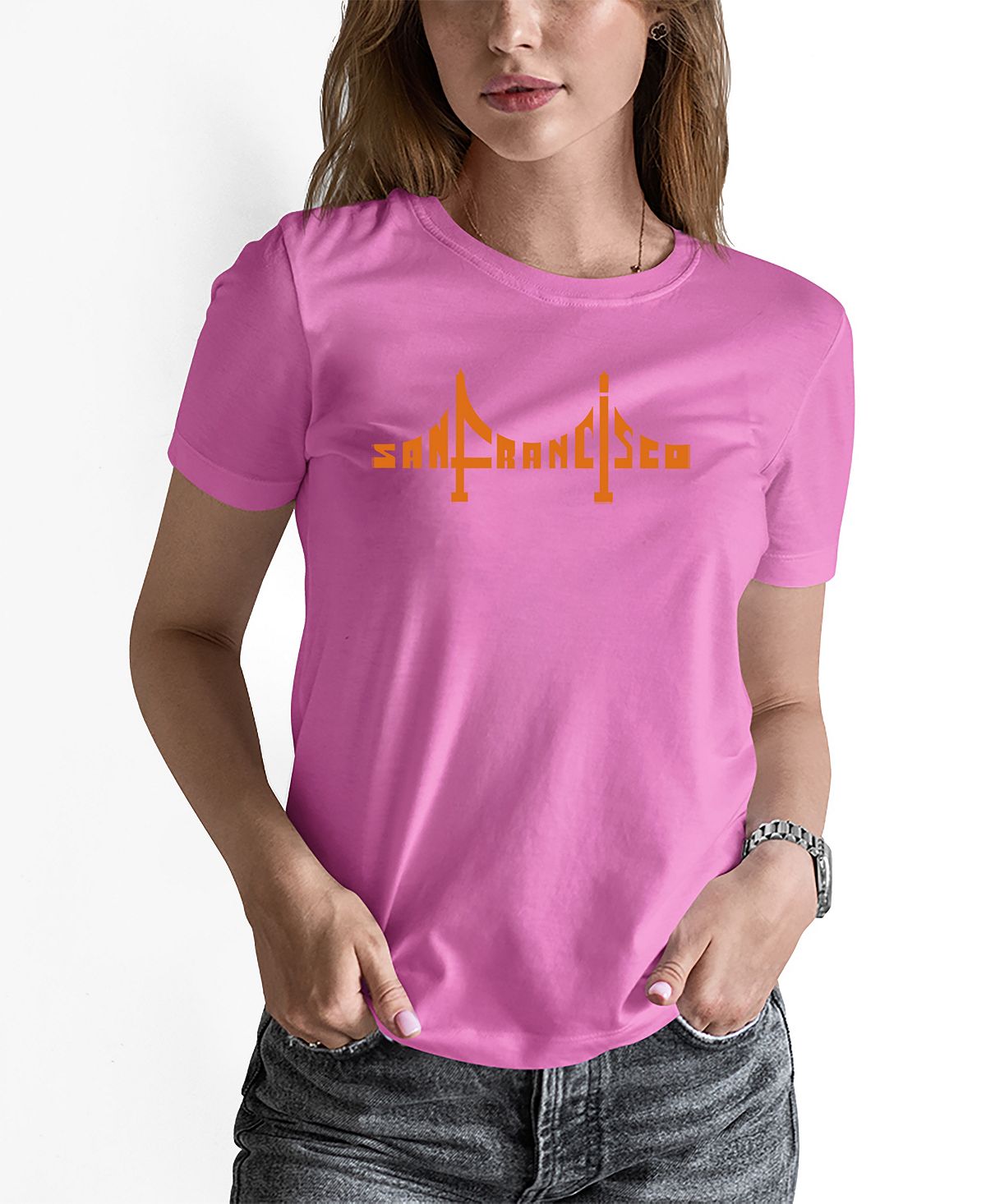 Женская футболка с надписью «мост сан-франциско» LA Pop Art, розовый