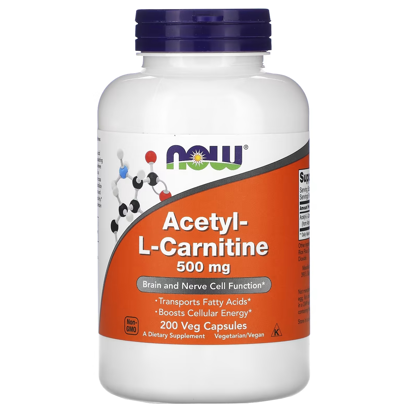 Ацетил - L - карнитин NOW Foods, 200 вегетарианских капсул ацетил l карнитин now foods 500 мг 200 растительных капсул