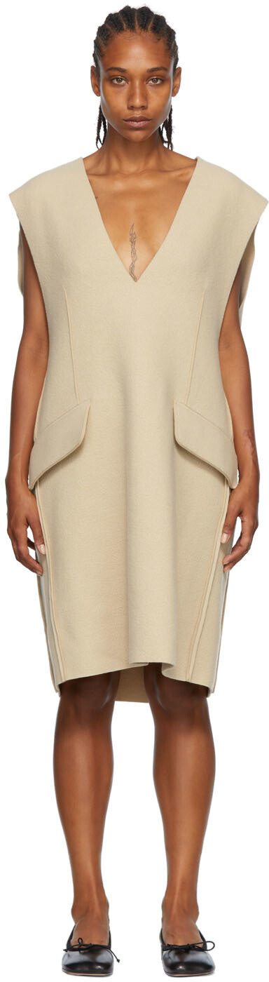 

Бежевое шерстяное платье MM6 Maison Margiela
