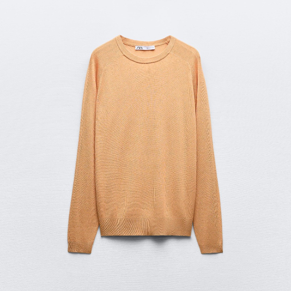 Свитер Zara Plain Fine Knit With Metallic Thread, светло-оранжевый рубашка zara metallic thread and tie detail золотистый
