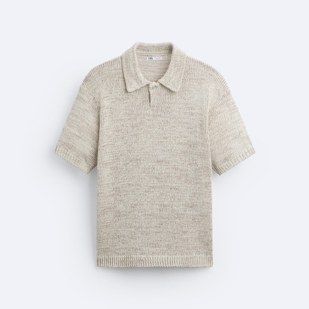футболка поло zara textured knit черный Футболка поло Zara Textured Knit, песочный