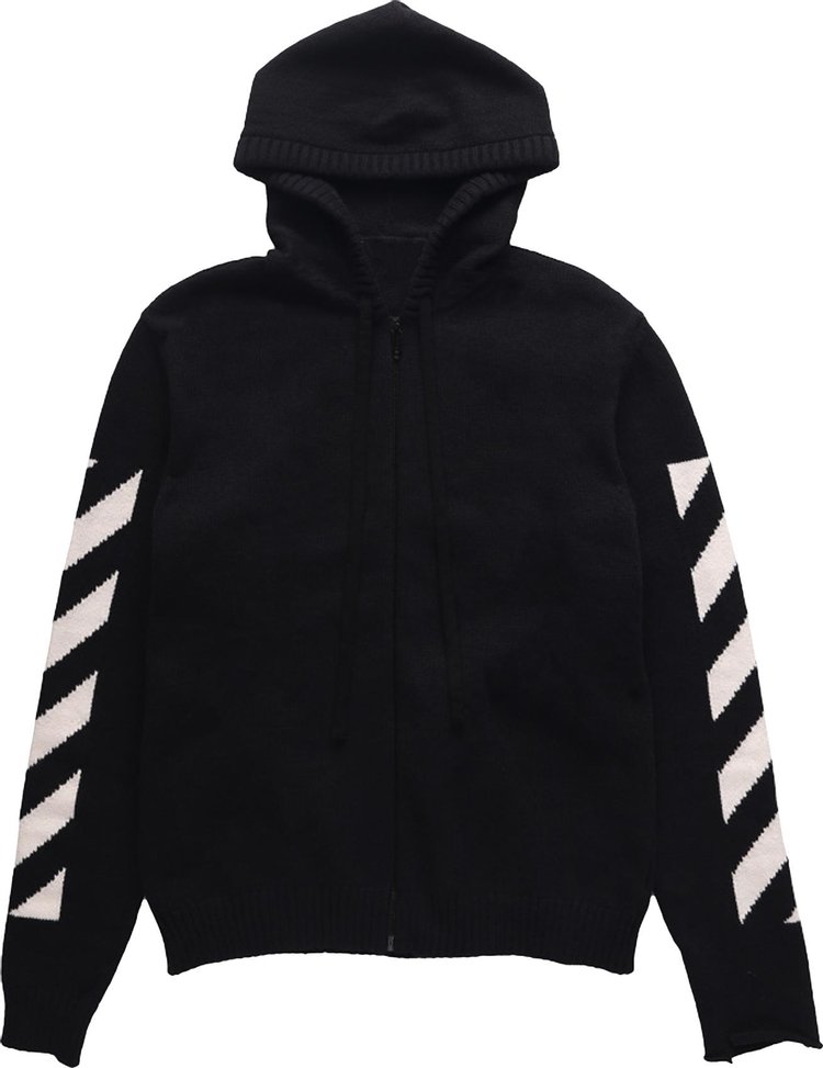 Худи Off-White Diag Arrow Knit Zip Hoodie 'Black/White', черный - фото