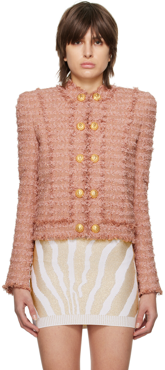 

Розовый пиджак с бахромой Balmain